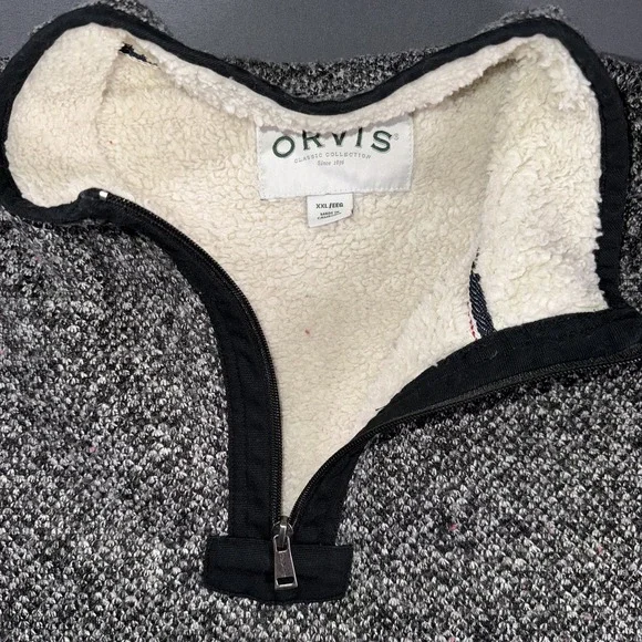 Orvis Sweater Mens 2XL Gray Sherpa Lined Fleece Quarter Zip Pullover Casual Warm - Picture 4 of 9